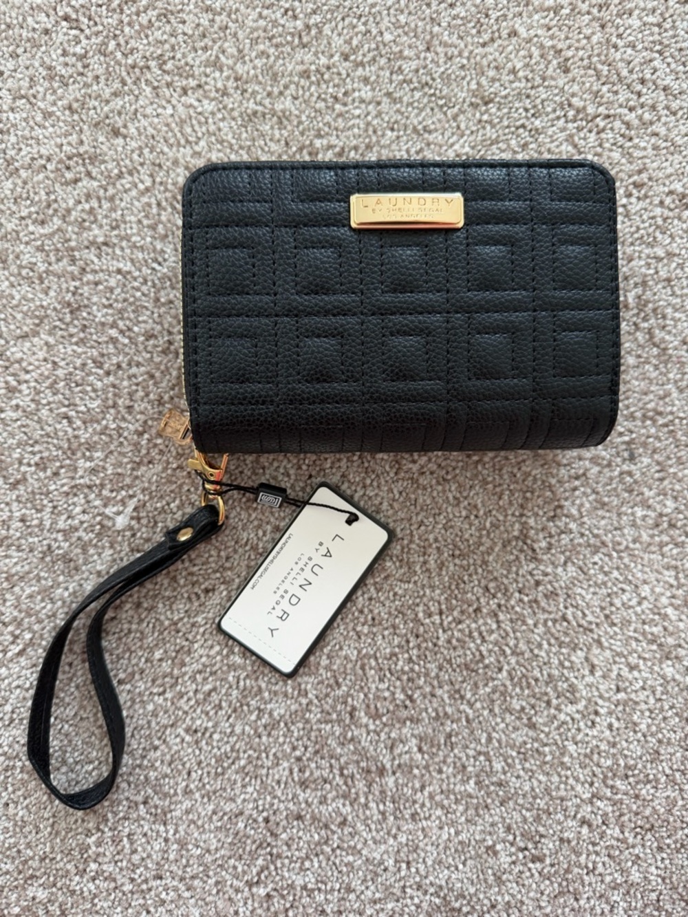 Laundry By Shelli Segal Black Quilted Tote with Gold Plaque